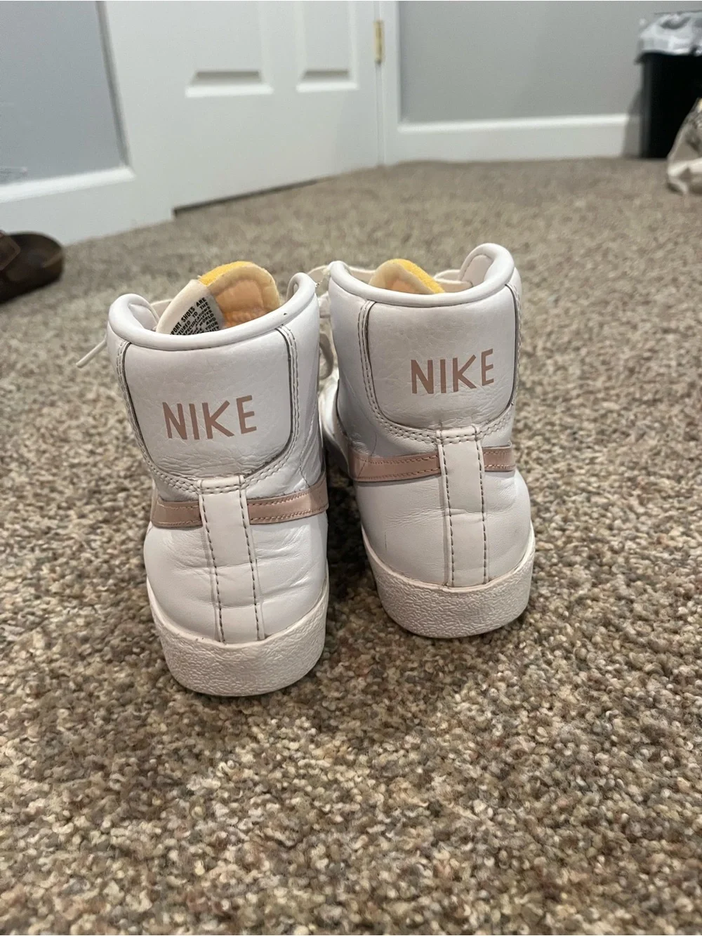 Nike Blazers Women’s High-Top White and Blush with Tan Suede